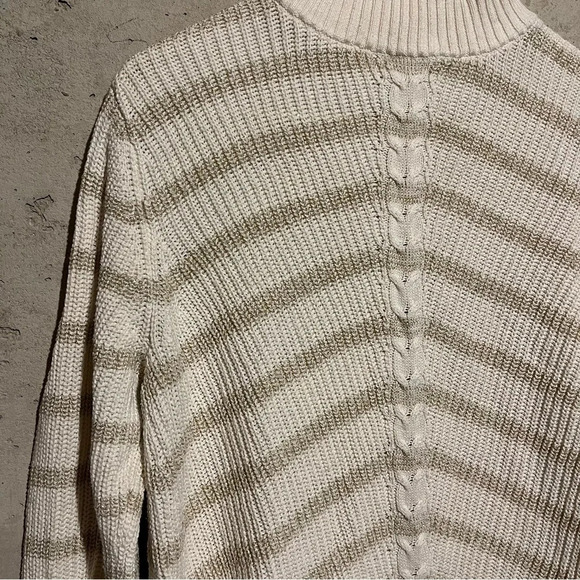 TALBOTS Outlet Metallic Gold Striped Cable Knit Mock Neck Sweater Size Large L - Picture 5 of 11